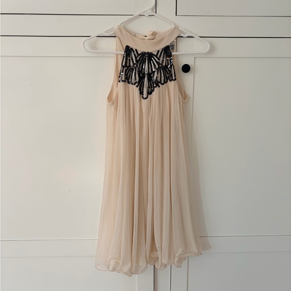 Lipsy Cream Black Sequin High Neck Sleeveless Top Size 6
